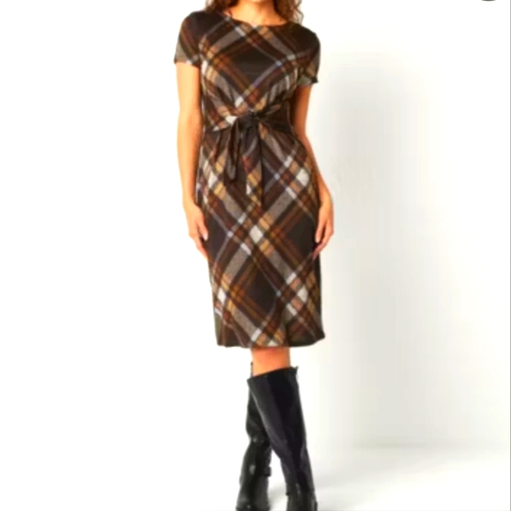 R & K Originals Womens Short Sleeve PlaidMidi Fit + Flare Dress XL